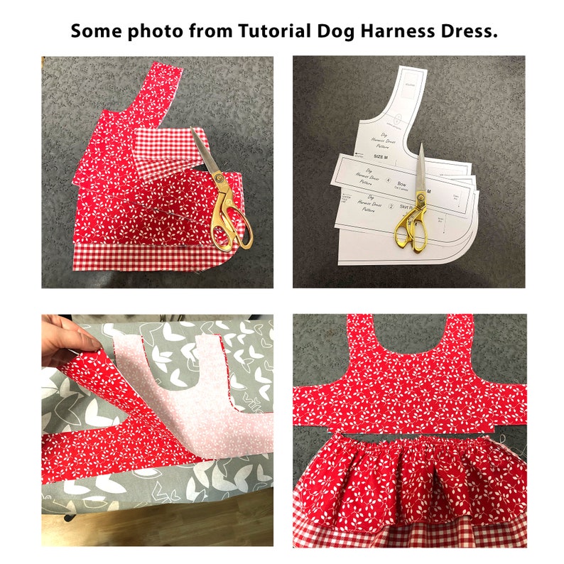 5 Sizes Dog Harness Dress PDF sewing patterns for print, small dog dress for Valentine's day, dog outfit for any holiday, print A4/Letter