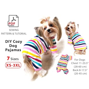 7 Sizes Dog Pajama PDF sewing pattern + Tutorial how to print (A4/US Letter) pattern, cuting fabric and sew Pajama for Small and Medium dogs