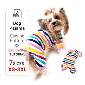 Mönster för hundpyjamas för utskrift och klippning i PDF-format, 7 storlekar