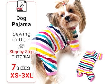 Dog pajama sewing pattern for print and cutting in PDF format 7 Sizes