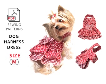 Size M Dog Harness dress PDF pattern and step by step sewing guide for A4 and Letter size  print - easy sew cute dog dress velcro closure