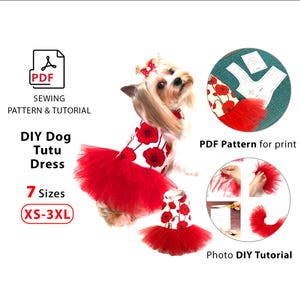 Hund Tutu Kleid Schnittmuster - PDF DIY Kleid für kleine und mittlere Hunde - Bundle von 7 Größen XS bis 3XL - Easy Pet Tutu Kleid Anleitung