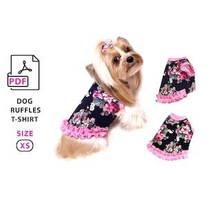 Padrão de costura em PDF para camiseta sem babados tamanho XS para cães pequenos ou filhotes de até 1,5 kg - impressão em formato A4 e US Letter