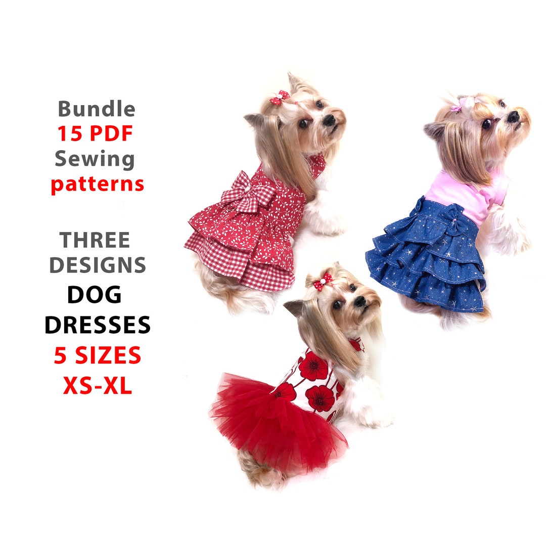 3 Bundles PDF Patterns Small Dogs Dresses 5 Sizes XS-XL Three Designs ...