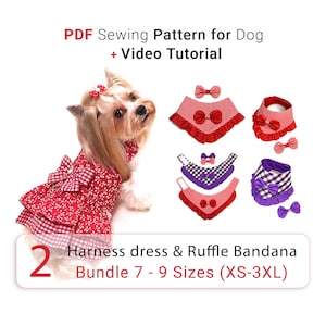 Dog dress 7 Sizes and Dog Bandana 9 Sizes sewing Pattern:  2 design (PDF Download) + VIDEO