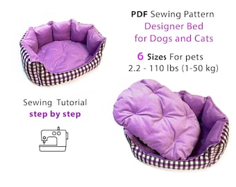 Patrón de costura en PDF para cama de perro de tamaños para mascotas  pequeñas, medianas y grandes de 2,2 a 110 libras (1 a 50 kg) Patrón y pasos  de