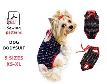 5 Sizes XS to XL Dog panties suit PDF sewing pattern and tutorial for small dog breeds, dog and cats swimsuit, dog bikini, surgery suit