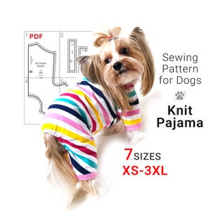 Patron de couture de pyjama pour chien à imprimer et à découper au format PDF 7 tailles