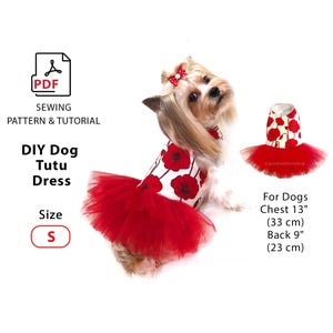 Size S Dog and Cat Tutu Dress Sewing Pattern | Back 9" (23 cm) Chest 13" (33 cm) | PDF Download + Steps Tutorial