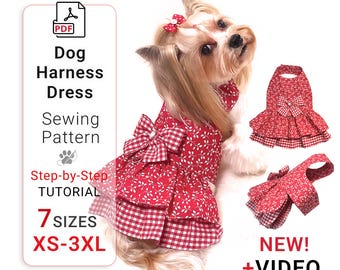 Patrón de costura para vestido con arnés para perros (PDF) 7 tallas XS-3XL, PDF y tutorial en vídeo.