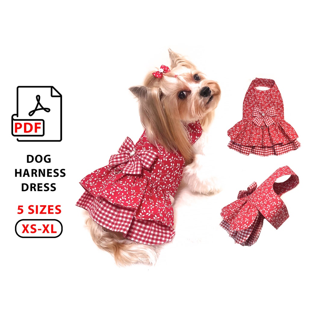 Dog Harness Dress Sewing Pattern and Tutorial PDF, Bundle 5 Sizes Small Dog Breeds, Cute Dog Cat