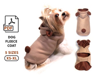 5 Sizes Dog Fleece Jacket PDF sewing patterns for print, coat for small dogs or cats for walking, warm clothes for dogs, print A4/US Letter