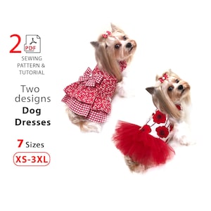 Dog Dress pattern - Harness dress and Tutu dress - PDF sewing pattern for print - 7 Sizes XS–3XL tutorial dresses for small and medium dogs