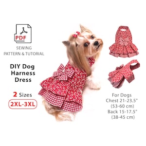 Molde de vestido para cachorro - Molde de costura em PDF - 2 tamanhos 2XL e 3XL - Tutorial de vestido médio para cachorro - Vestido fofo para cachorro faça você mesmo fácil - Para impressão em A4 e carta dos EUA