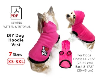 犬用スウェットシャツパーカー PDF 型紙、3ウェイフード、サイズ SS