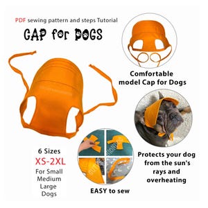 Patrón de gorro para perro - Gorra de béisbol para perro - Patrón de costura en PDF para imprimir - 6 tamaños, desde razas de perros extra pequeñas hasta grandes - Impresión en tamaño A4 o Carta de EE. UU.