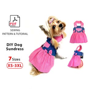 7 Größen Hund Sommerkleid PDF Muster zu drucken und zu nähen + Anleitung wie zu drucken, einfach Stoff schneiden und Sudress nähen für Mädchen Hunde, Katzen, Welpen