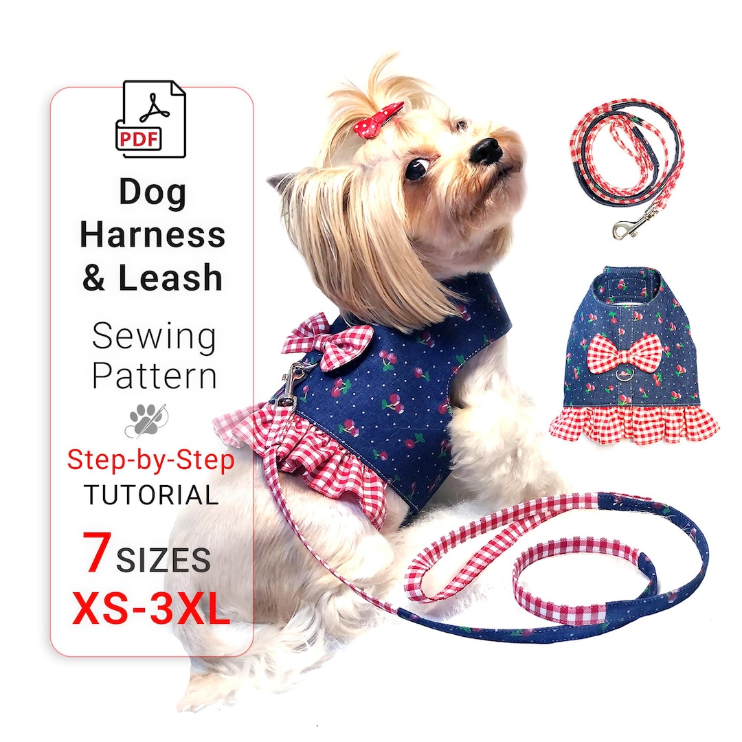 Leash Template.pdf Dog Harness and Leash Sewing PDF Pattern to Print 7 Sizes for Small ...