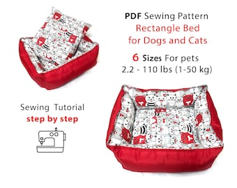 Dog Bed Sewing Pattern for print and sew 6 Sizes for pets 2.2 - 110 lbs (1-50 kg) steps Sewing Tutorial