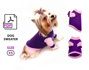 Size XS Dog Sweater PDF sewing Pattern for extra small teacup dogs clother - print  templates for cutting fabric and sewing - A4/US Letter