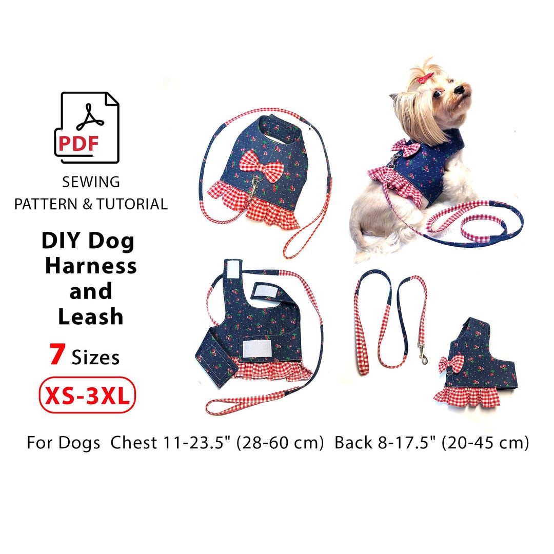 Leash Template.pdf Cute Summer Harness Sewing PDF Pattern for Dogs and Cats 7 Sizes ...