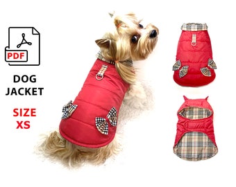 Size XS dog diy coats or jacket PDF sewing pattern for  extra small dogs, step by step tutorial, one piece dog coat pattern, print patterns