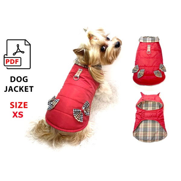 Size XS dog diy coats or jacket PDF sewing pattern for  extra small dogs, step by step tutorial, one piece dog coat pattern, print patterns