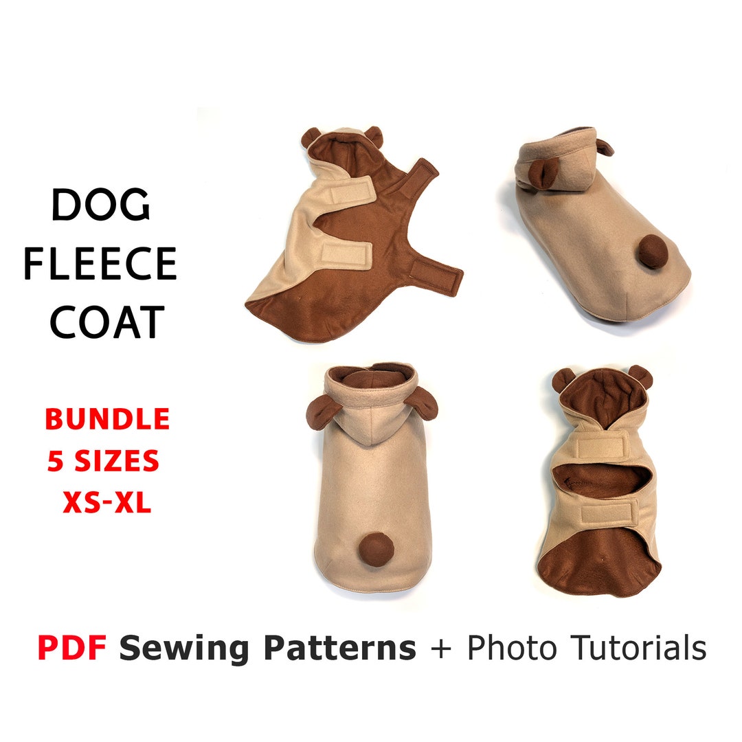 Bundle 5 Sizes Dog Fleece Coat Sewing Patterns and Photo Tutorial PDF