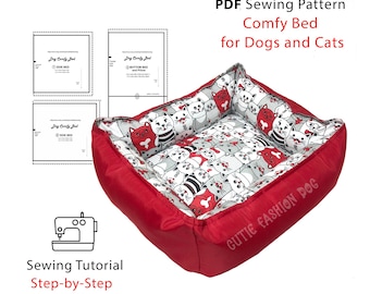 Dog Bed Sewing Pattern for print and sew for small pets, new puppy gift
