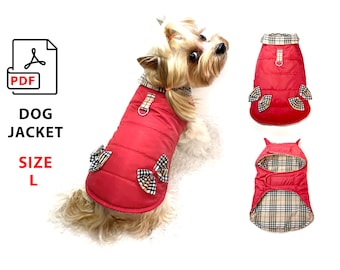 Size Large dog jacket PDF sewing pattern to print and step by step tutorial, for dogs Chest 17'', DIY cute coat for your furry baby