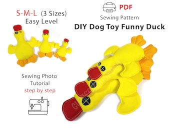 Patrón de costura en PDF para hacer un juguete para perros: Tutorial de un divertido pato de peluche con chirriador (3 tamaños)