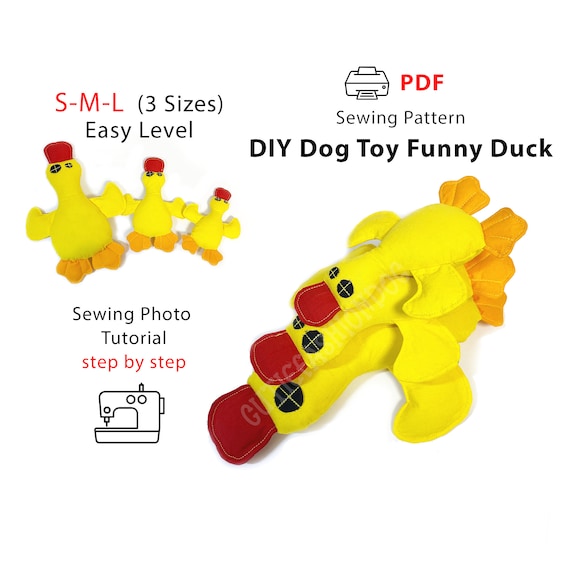 DIY Dog Toy PDF Sewing Pattern: Funny Duck Plush Squeaker Tutorial (3 Sizes)