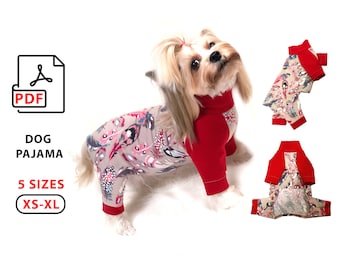 5 Tallas XS a XL Patrones de costura de Pijama para Perros en PDF para imprimir, tutorial como hacer Pijama para perros de razas pequeñas o cachorros, patrón de ropa para perros