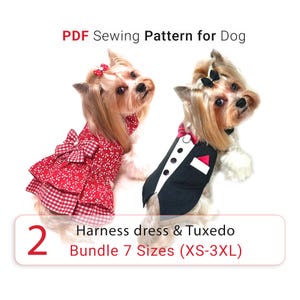 PDF Sewing Pattern fo Dogs Harness Dress (+Video) and Tuxedo to print and cutting