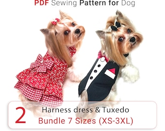 PDF Sewing Pattern fo Dogs Harness Dress (+Video) and Tuxedo to print and cutting