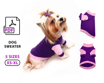 5 sizes PDF pattern sweater for small dogs - pattern for print and easy tutorial step by step - for small dogs breeds - print A4/US Letter