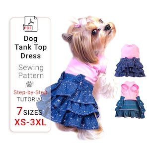 Hund Kleid Schnittmuster PDF Tank Top mit Rüschen Rock Nähanleitung 7 Grösse XS–3XL