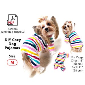 Size M Dog Pajama Sewing Pattern | Back 11" (28 cm) Chest 15" (38 cm) | PDF Download + Steps Tutorial