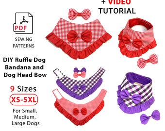 Dog Bandana Sewing Pattern: Ruffle, Bow, Video Tutorial (9 Sizes)