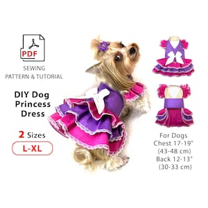 Patrón de vestido de princesa para perro - Patrón de costura en PDF - 2 tallas L y XL - Tutorial de vestido para perro pequeño - Vestido de perro lindo fácil de hacer - Impresión en tamaño A4 y carta estadounidense
