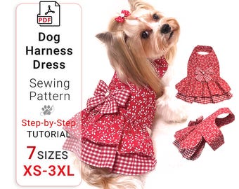 Sewing pattern dog or cat harness dress for print and cutting in PDF format 7 Sizes.