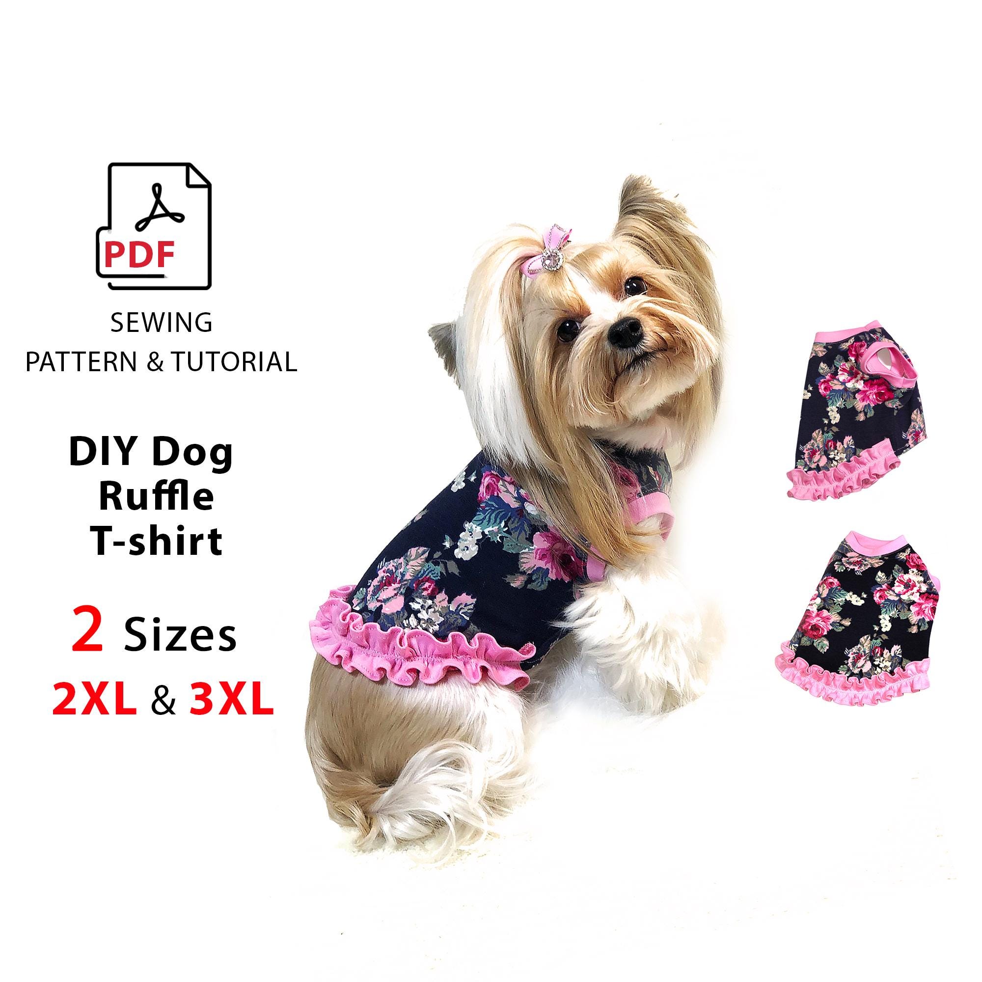 犬用Tシャツ PDF 縫製パターン – 女の子犬用フリルベーシックTシャツ
