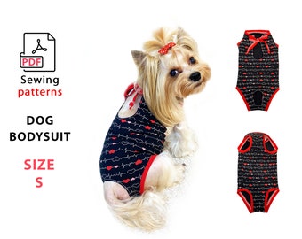 Size S Dog post spay suit PDF sewing pattern and steps photo tutorial, female dog diaper, dog cats pantys bodysuit, clothers after surgery