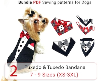 Bundle Schnittmuster Hund Tuxedo 7 Grössen und Hunde Bandana 9 Grössen (PDF Download) + Anleitung