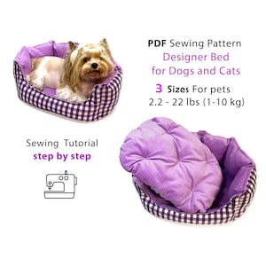 Dog bed sewing pattern - 3 Sizes for pets  2.2 - 22 lbs (1-10 kg) - PDF sewing pattern and sewing Tutorial beautiful designer bed for pets