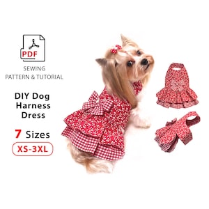 Dog Harness Dress Sewing Pattern | PDF Pattern to Print and Sew | Bundle 7 sizes XS-3XL | Small dog dress | Medium Dog dress | Cats dress