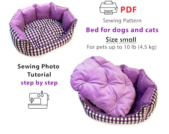 Small dog bed sewing pattern PDF, DIY small dogs puppies cats bed, soothing dog bed, small dog gift, pattern for print to A4 and US Letter