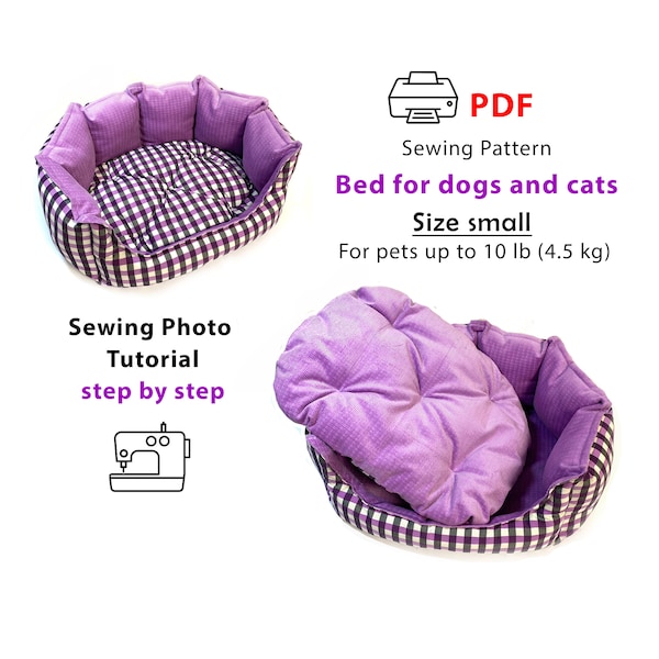 Small dog bed sewing pattern PDF, DIY small dogs puppies cats bed, soothing dog bed, small dog gift, pattern for print to A4 and US Letter