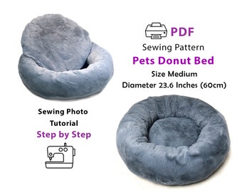 Patron de couture PDF Lit rond confortable pour chien de taille moyenne - lits faits main pour chien jusqu'à 33 livres (15 kg) - patron pour impression maison A4 ou lettre US