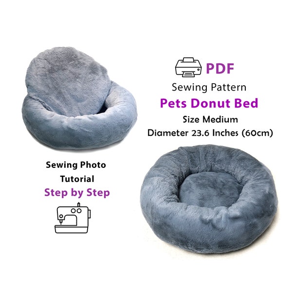 Patron de couture PDF Lit rond confortable pour chien de taille moyenne - lits faits main pour chien jusqu'à 33 livres (15 kg) - patron pour impression maison A4 ou lettre US